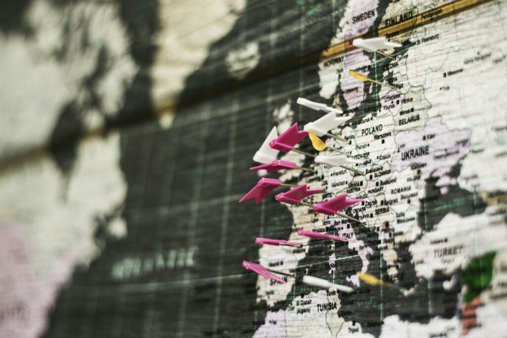 Map with colorful location pins representing multiple local business citation listings